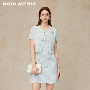 针织开衫 2026名媛千金小香风短袖 浪漫水蓝色上衣 MOJO夏新品 朗姿