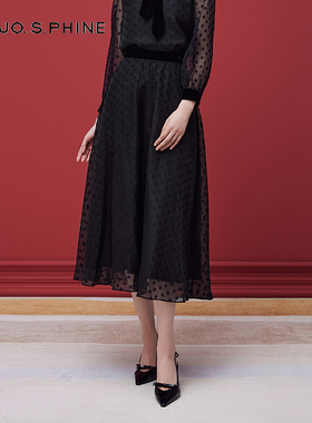 朗姿/MOJO AVENUE莫佐2025冬新款法式波点半身裙女士黑色提
