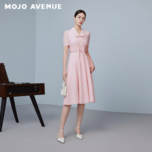 朗姿/MOJO AVENUE莫佐浪漫翻领千金风连衣裙2025年新款高级