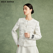 朗姿 一字肩 MOJO莫佐法国粗花呢小香风短外套2024年秋冬新款
