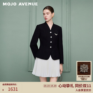 【绵羊毛】朗姿/MOJO冬新品2026雅致千金黑色收腰西装网纱连衣裙