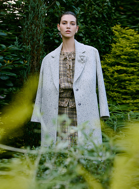 朗姿/MOJO AVENUE莫佐夹花彩点花呢西服立体直角肩香风毛呢外套大