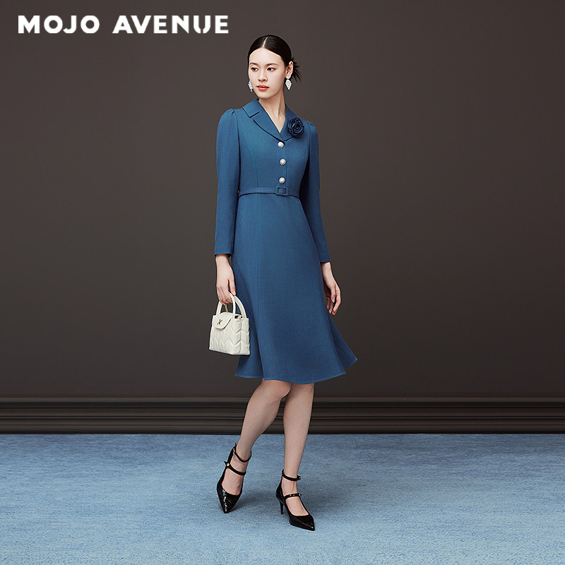 朗姿/MOJO AVENUE莫佐2025冬新款浪漫山茶花收腰连衣裙女优雅显白图片