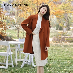 呢子大衣酒红色羊毛优雅气质修身 外套女长款 款 MOJO莫佐冬季 高级感