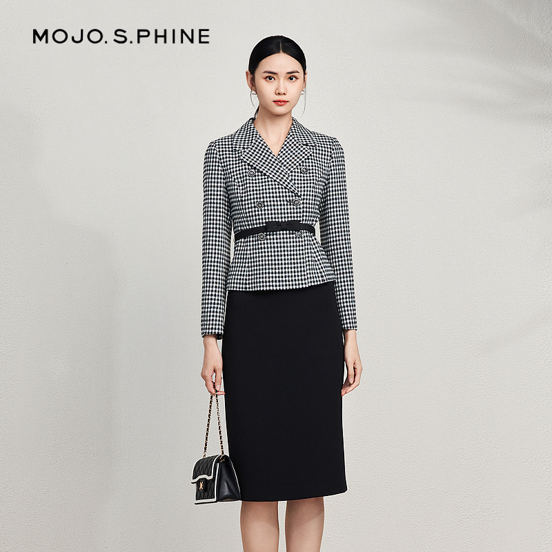 MOJO摩登气质格纹西服套装半身裙