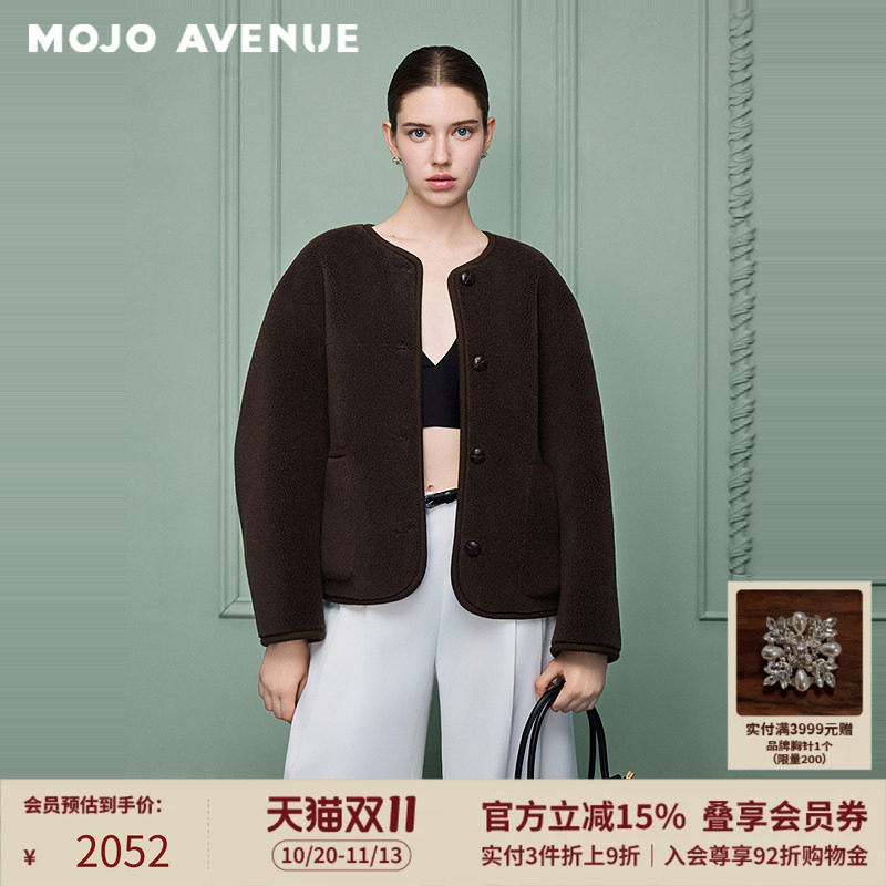 朗姿/MOJO莫佐冬新品26韩系仿羊羔绒毛绒外套简约仿皮草休闲上衣