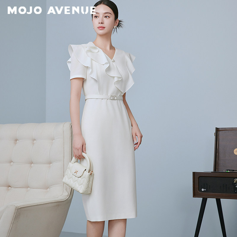 朗姿/MOJO AVENUE莫佐浪漫飘逸荷叶领连衣裙2025新款时尚设