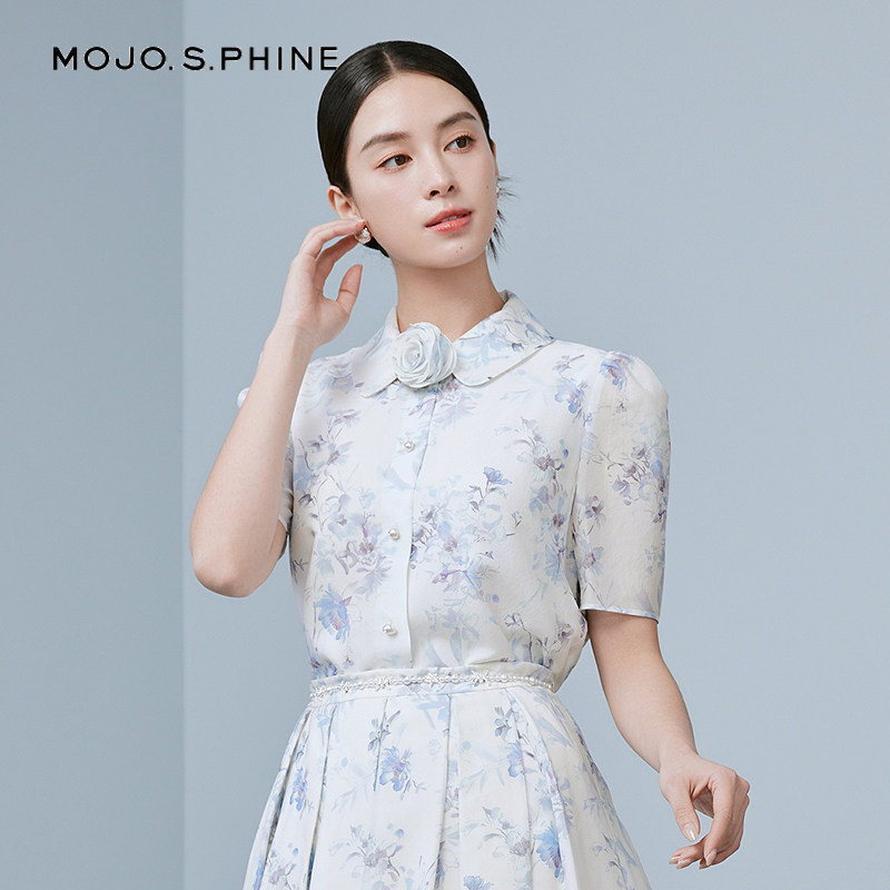 MOJO莫佐浪漫温柔印花短袖衬衫2025年新款优雅设计感衬衣朗姿集团
