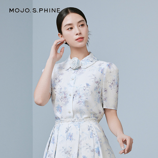 优雅设计感衬衣 2025年新款 朗姿集团MOJO莫佐浪漫温柔印花短袖 衬衫