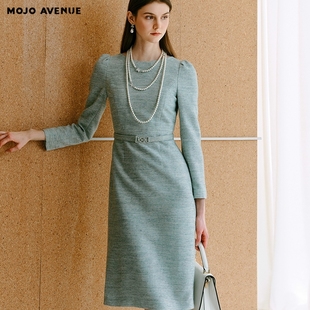 朗姿/MOJO AVENUE莫佐2025新款法式优雅A字连衣裙女薄荷绿高腰显