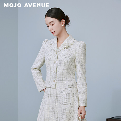 朗姿/MOJO AVENUE莫佐浪漫山茶花翻领短外套2025年新款时尚