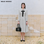 法式 朗姿 MOJO莫佐2026春新品 轻职场连衣裙灰色肌理飘带领中长裙