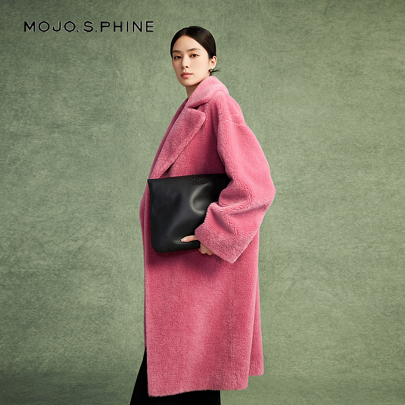 MOJO莫佐典雅双排扣绵羊毛大衣女2024年秋冬新款时尚百搭毛呢外套