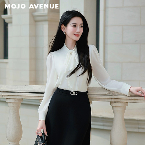 朗姿/MOJO AVENUE设计感优雅气质白衬衫职场通勤时尚千金感上衣