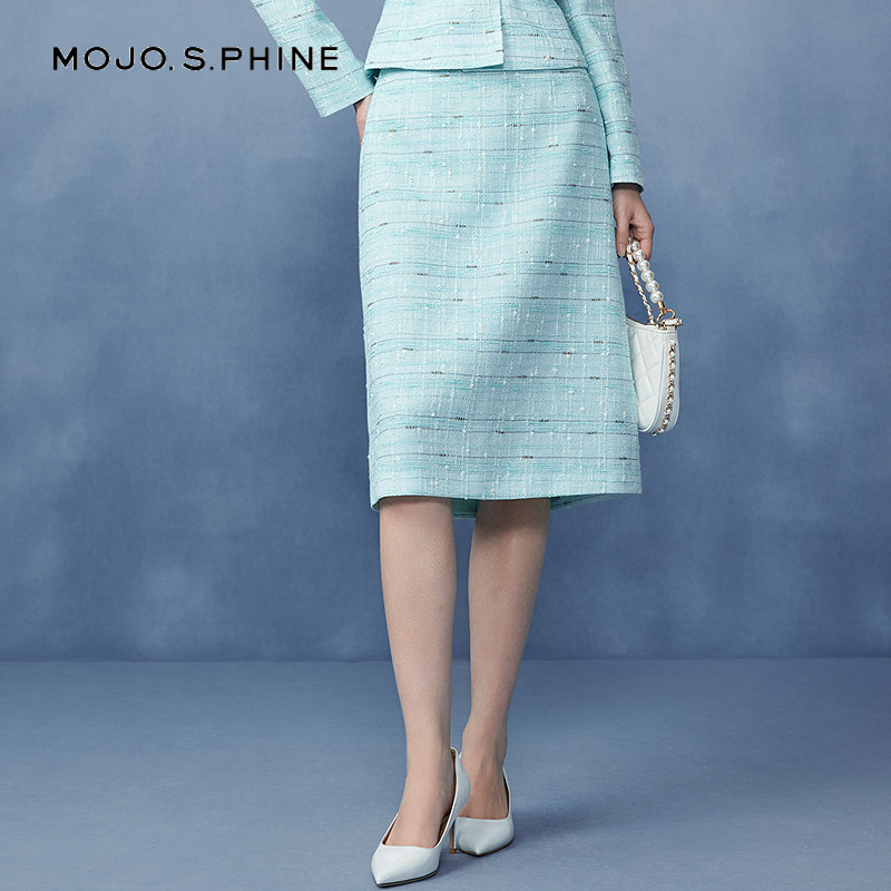 MOJO莫佐韩国香风薄荷绿半身裙2025春季新款薄花呢一步裙朗姿集团