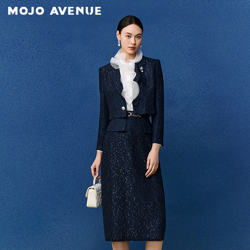 朗姿/MOJO莫佐2026春季新品高定极简细闪西装女箱型利落短外套