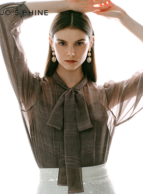 【舒心】MOJO AVENUE莫佐2025冬新款法式优雅飘带领衬衫女复古格