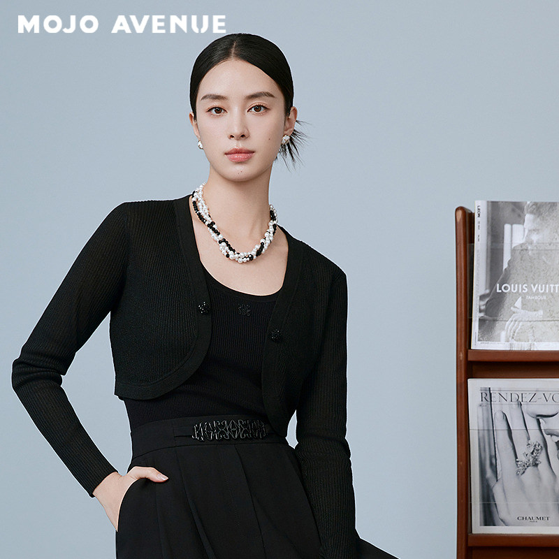 朗姿/MOJO AVENUE莫佐螺纹肌理轻薄针织开衫2025年新款时尚