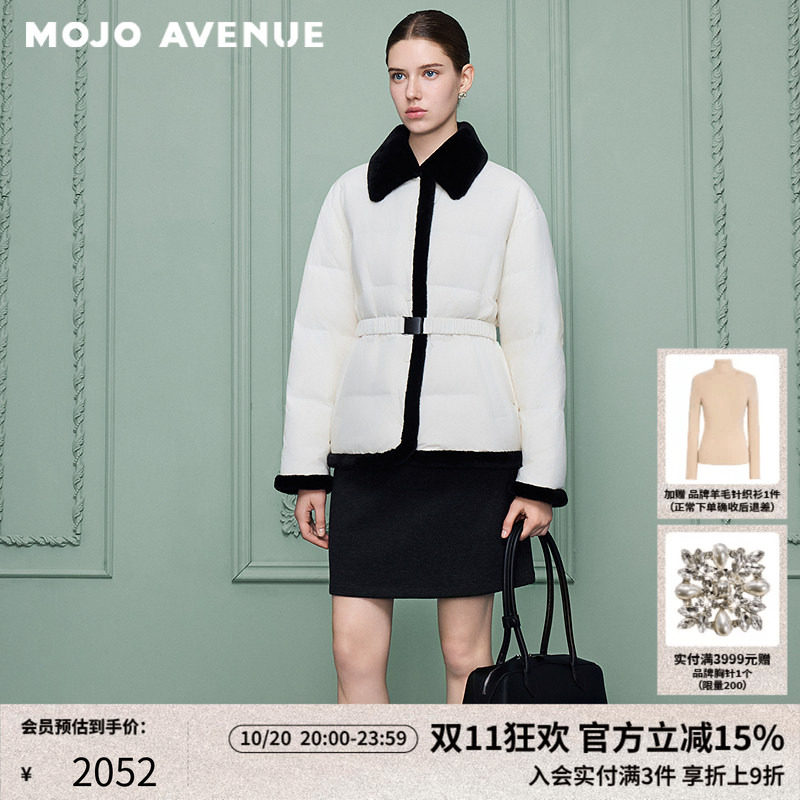 【90白鹅绒】朗姿/MOJO冬新品2026奢感白色轻羽绒服毛绒翻领外套