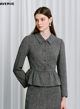 MOJO AVENUE莫佐2025秋冬新品静奢风粗花呢西装短外套女荷叶边下