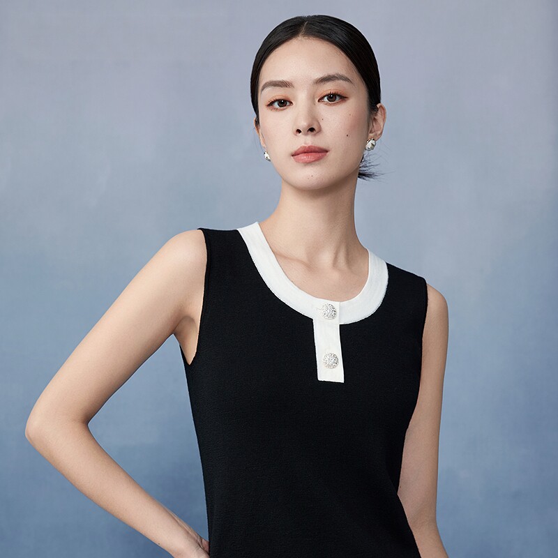 朗姿/MOJO AVENUE莫佐圆领无袖拼色舒适套头衫2025年新款早春活力