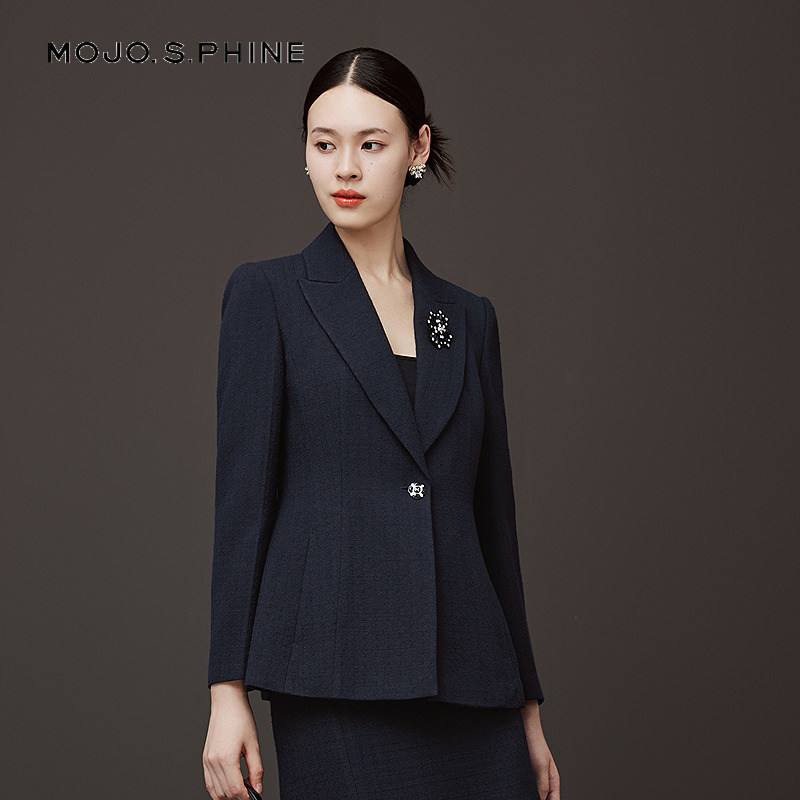 朗姿/MOJO AVENUE莫佐2025秋冬新品智感女士西装外套藏蓝显,女装/女士精品,短外套,淘宝优惠券,粉丝福利购,淘宝优惠卷