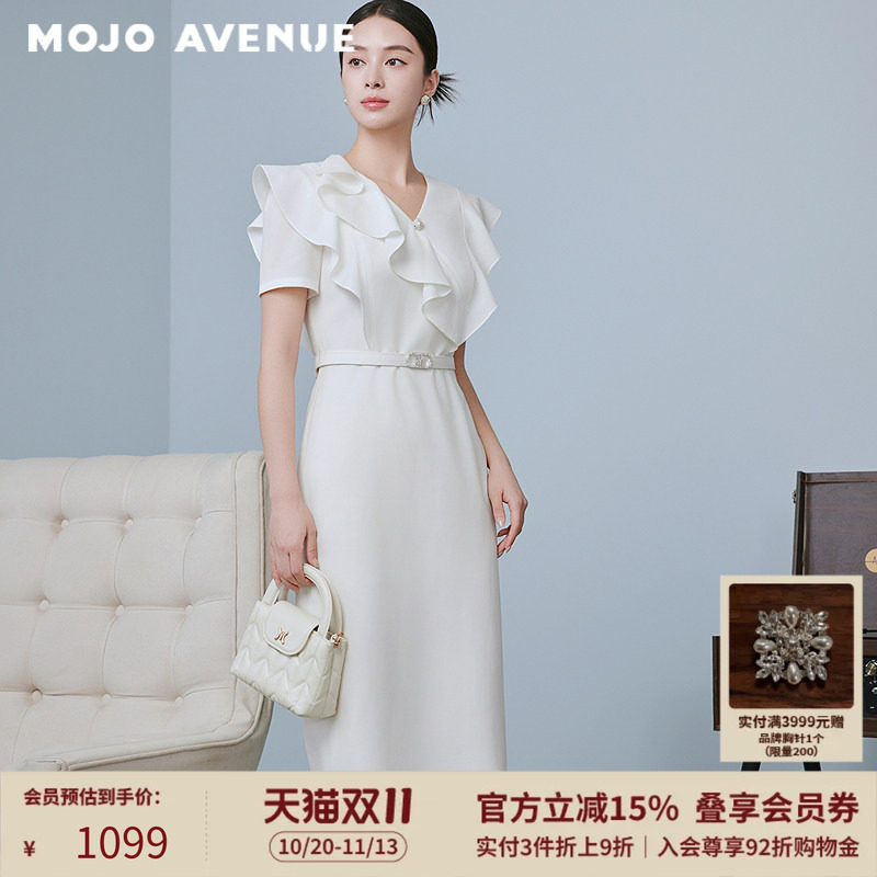 朗姿/MOJO AVENUE莫佐浪漫飘逸荷叶领连衣裙2025新款时尚设