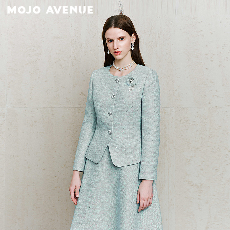 朗姿/MOJO莫佐2026春新品薄荷漫波优雅小香西服外套精致通勤上衣