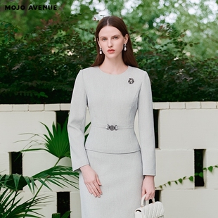 智感女士职场极简短外套圆领收腰上衣 新品 朗姿 MOJO莫佐2026春季