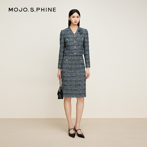 朗姿集团MOJO莫佐法式巴洛克进口花呢小香风短外套2024新款轻奢重