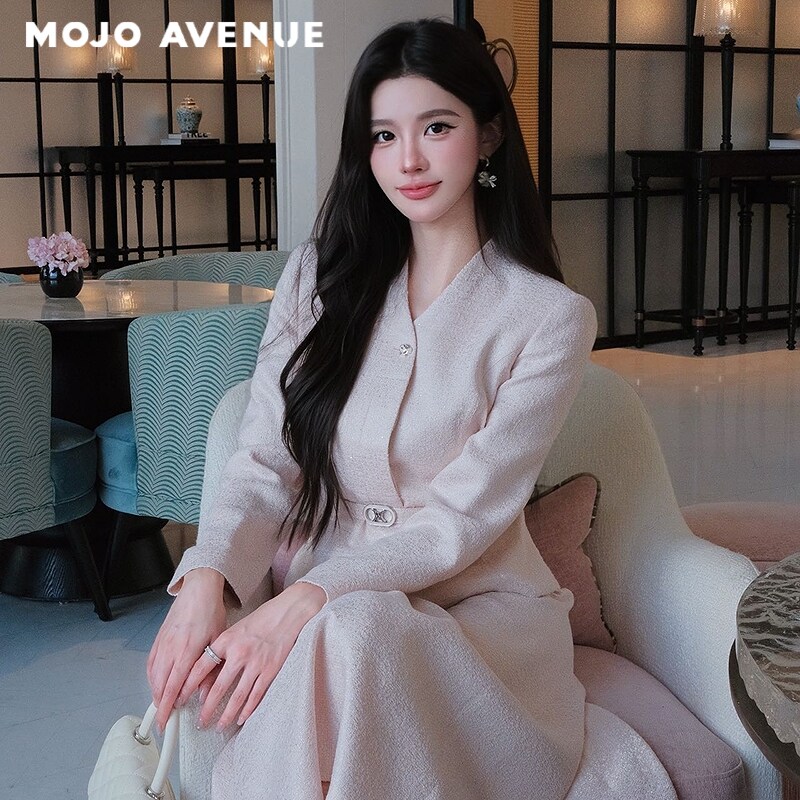 朗姿/MOJO莫佐2026新品极简优雅收腰西装外套柔雾粉立领上衣套装图片