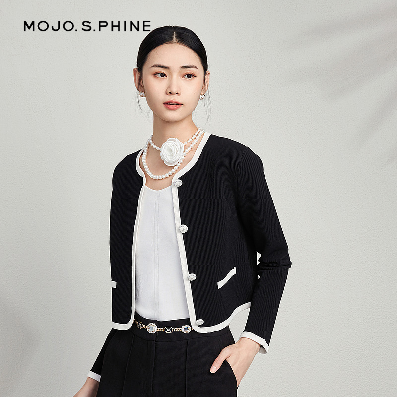 MOJO经典小香风撞色针织开衫