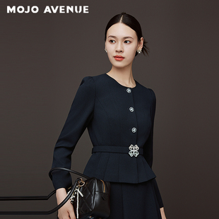 优雅制蓝短外套女灵动荷叶 AVENUE莫佐2025冬新款 朗姿 MOJO