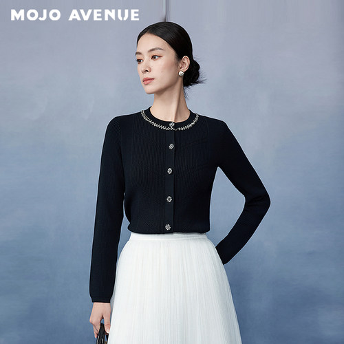 朗姿/MOJO AVENUE莫佐冰丝混纺针织开衫2025年春季新款亲肤优雅上