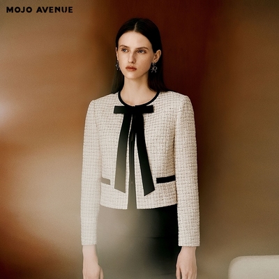 朗姿/MOJO春季新品2026小香粗花呢短外套女灵动蝴蝶结领口上衣