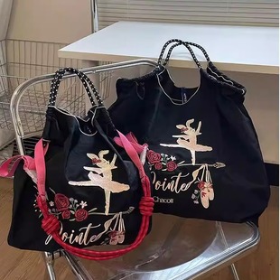 日本代购ballchain黑色芭蕾兔购物袋刺绣尼龙环保时尚通勤单肩包