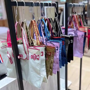 日本代购 lacousete刺绣尼龙环保袋托特包轻便购物袋手提单肩包女