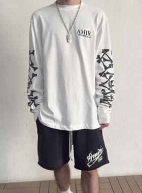自主AMIR125FW手袖骨头发泡印花圆领长袖打底T恤男女同款宽松外套