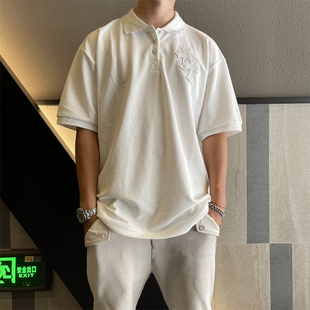 纯色POLO衫 自主CH克罗X24新款 牛皮十字架拼接翻领925纯银纽扣短袖