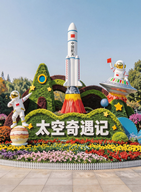 太空人主题火箭造型户外雕塑摆件