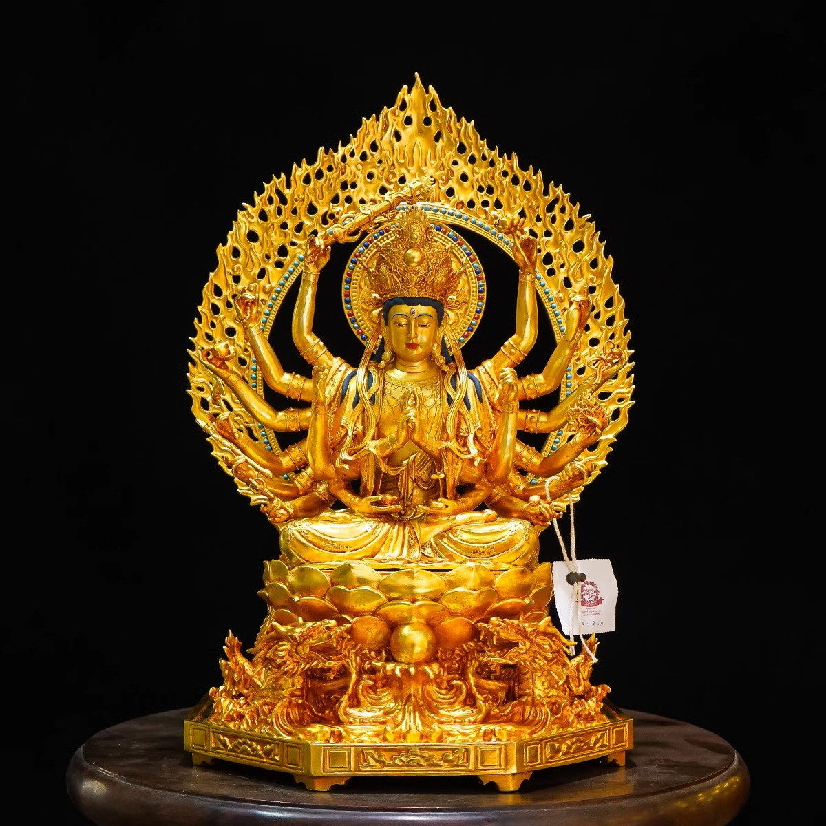 藏传纯铜十寸准提佛母菩萨佛像家用供奉摆件精品仿古鎏金密宗铜像