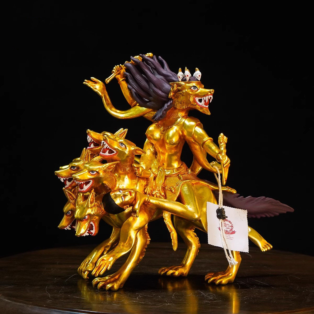 纯铜七寸骑狼母佛像家用供奉