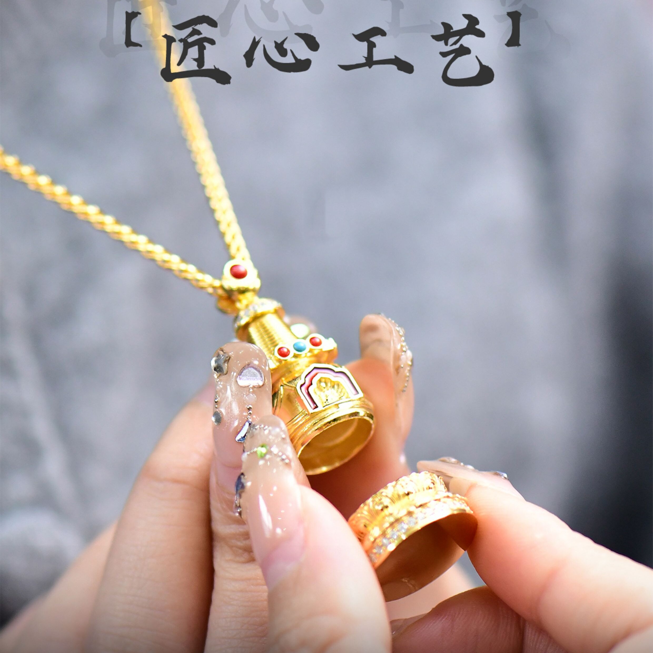 藏式佛塔吊坠s925纯银镀金嘎乌盒