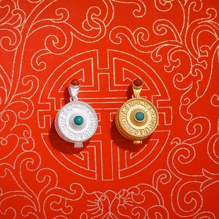 S925纯银嘎乌盒吊坠可开藏式噶乌盒子圆形小嘎乌纯银小吊坠男女款