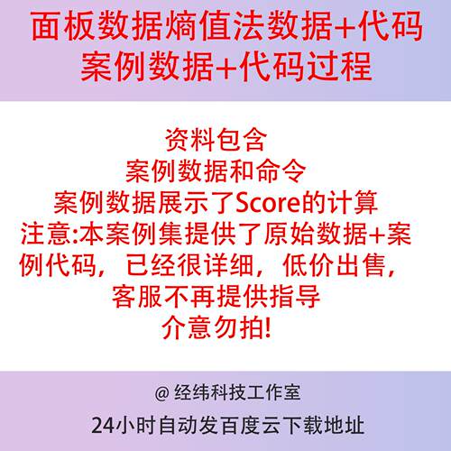 面板数据熵值法数据+代码资料，stata代码命令，Do文档，实证分析