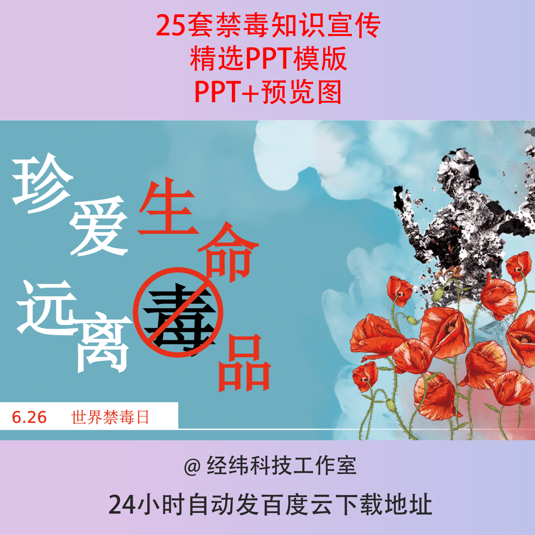 全国禁毒日学校青少年预防主题班会禁毒知识宣传教育PPT课件模板