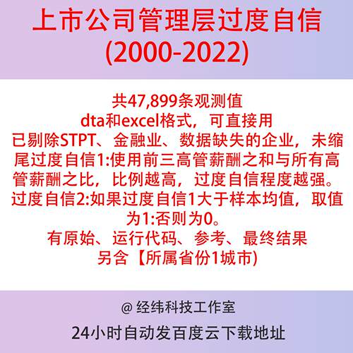 管理层过度自信2000-2022上市公司数据dta和excel格式含stata代码