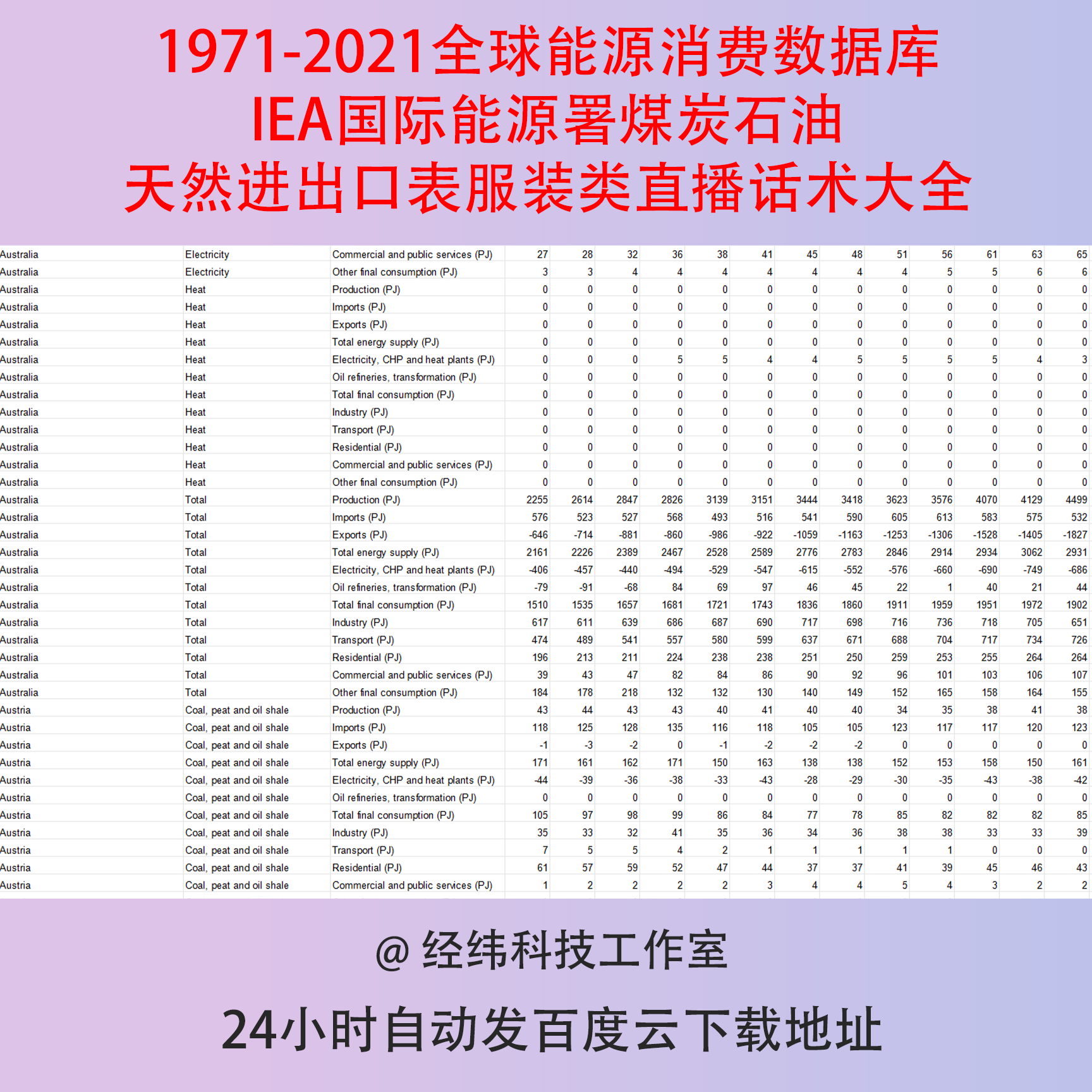 1971-2021全球能源消费数据库IEA国际能源署煤炭石油天然进出口表