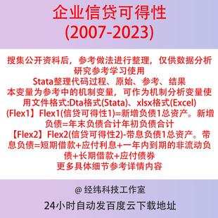 參考 結(jié)果 2007中介機(jī)制變量含Stata代碼 企業(yè)信貸可得性數(shù)據(jù)2023