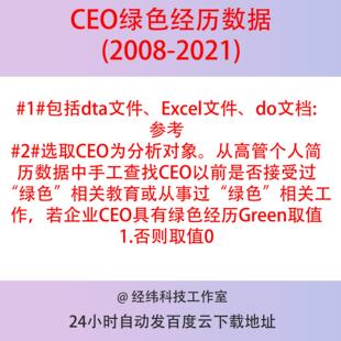上市公司CEO绿色经历2008-2021 包括dta文件和Excel文件和do文档